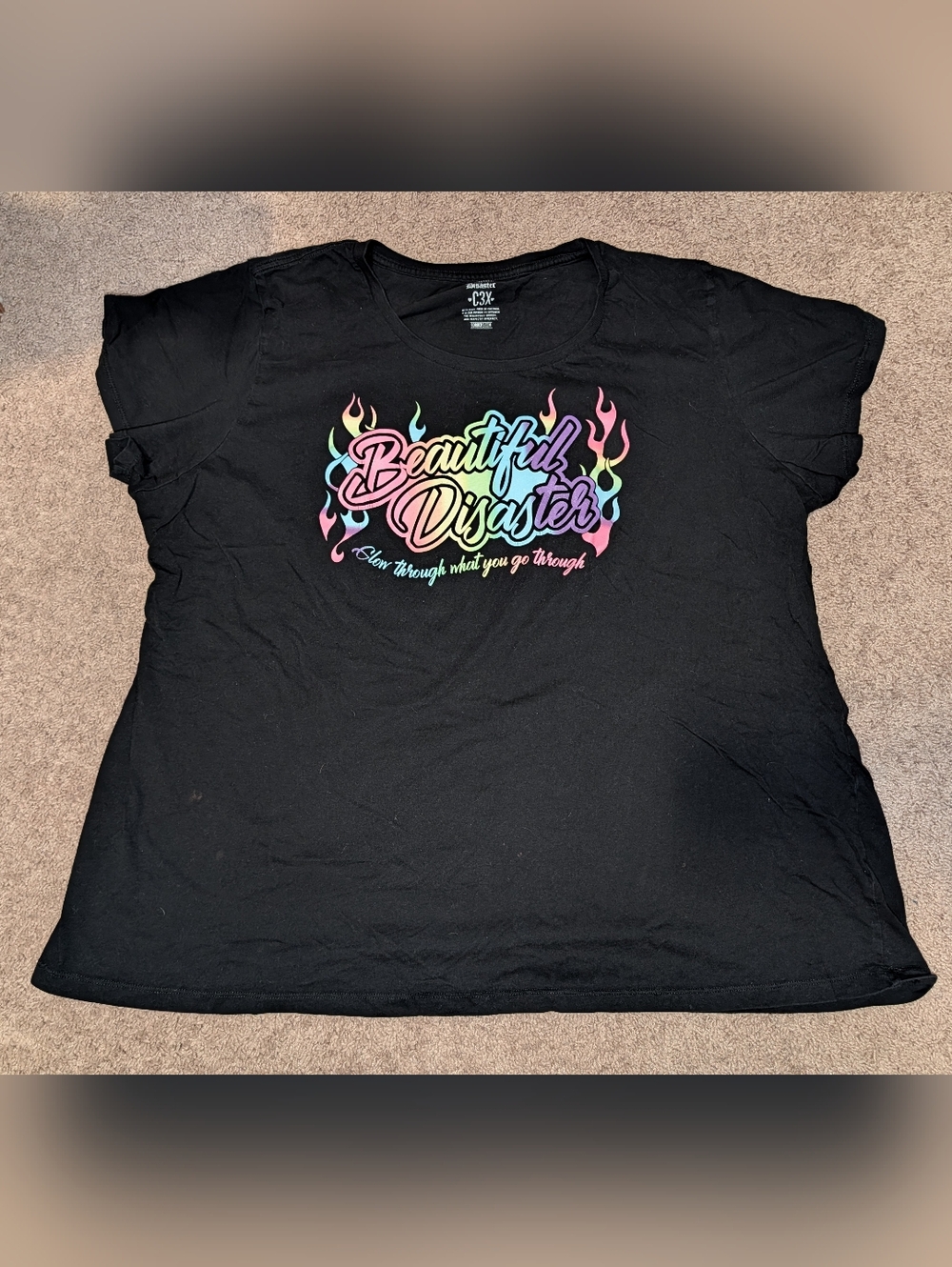 Beautiful Disaster Rainbow Flame Graphic Tee - Black